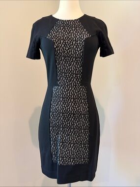 French Connection Black Tweed Panel Sheath Dress (Size 2)